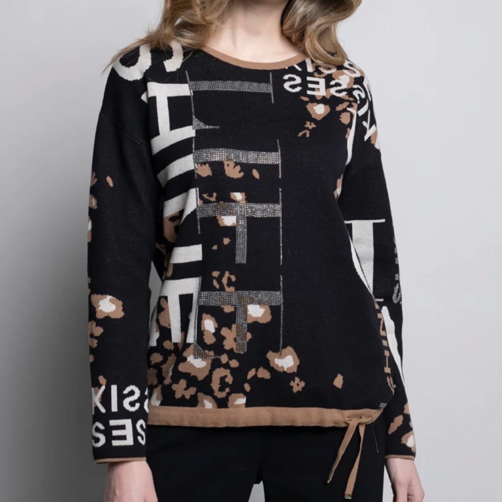 NWT PICADILLY Printed Sweater Size XL 100% Cotton Fine Knit Drawstring Hem